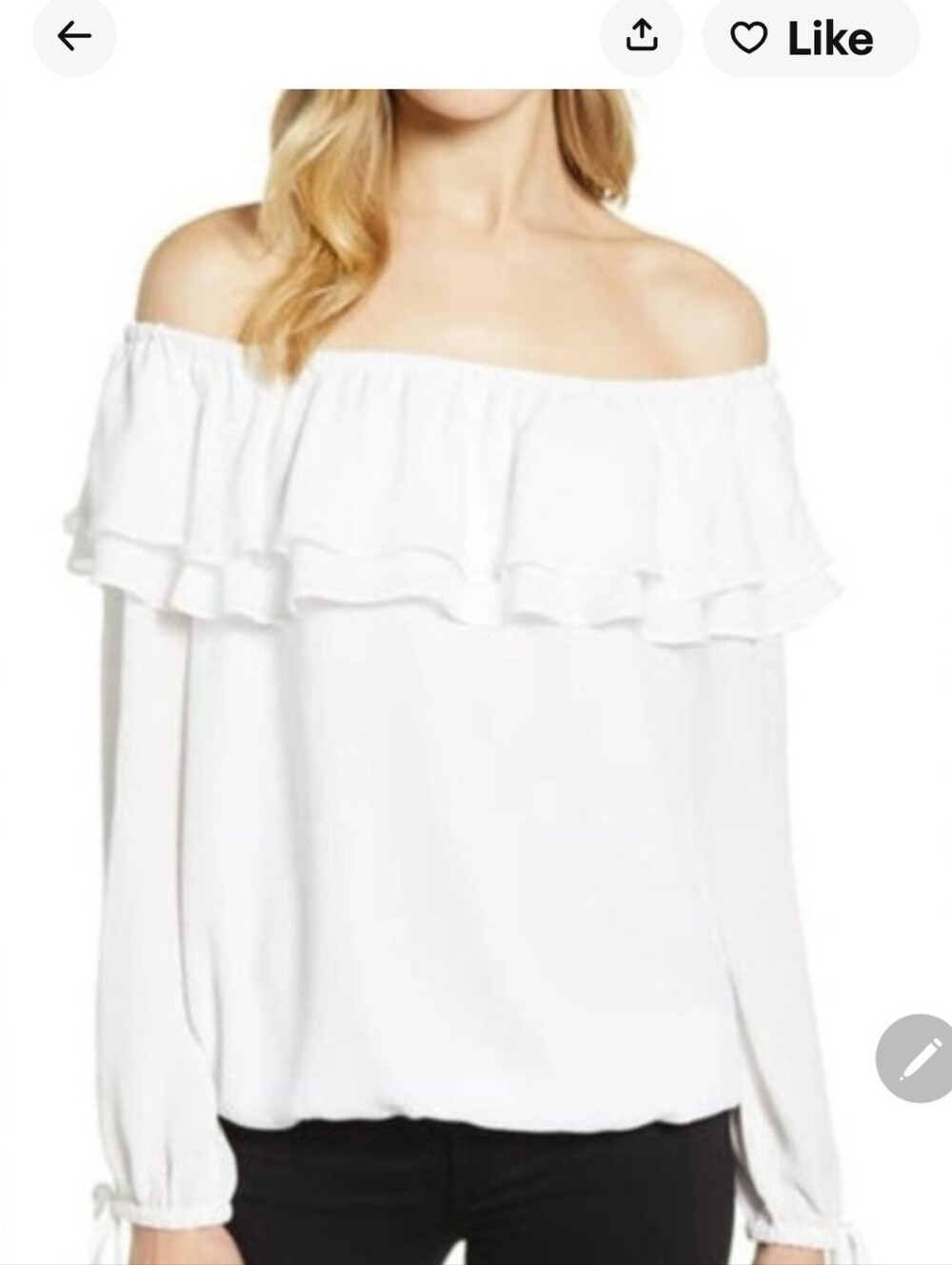 J Jill Top Womens White Off Shoulder Long Sleeve Casual Capsule, Size M